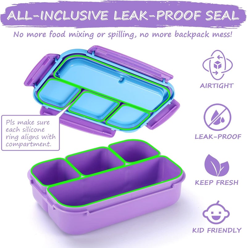 QQKO Bento Lunch Box for Kids Girls Boys, Toddler Kids Lunch Boxes for School, Lunch Containers for Adults with 4 Compartments, Sauce Container, Utensils, Food Picks and Muffin Cups, Purple - Image 5